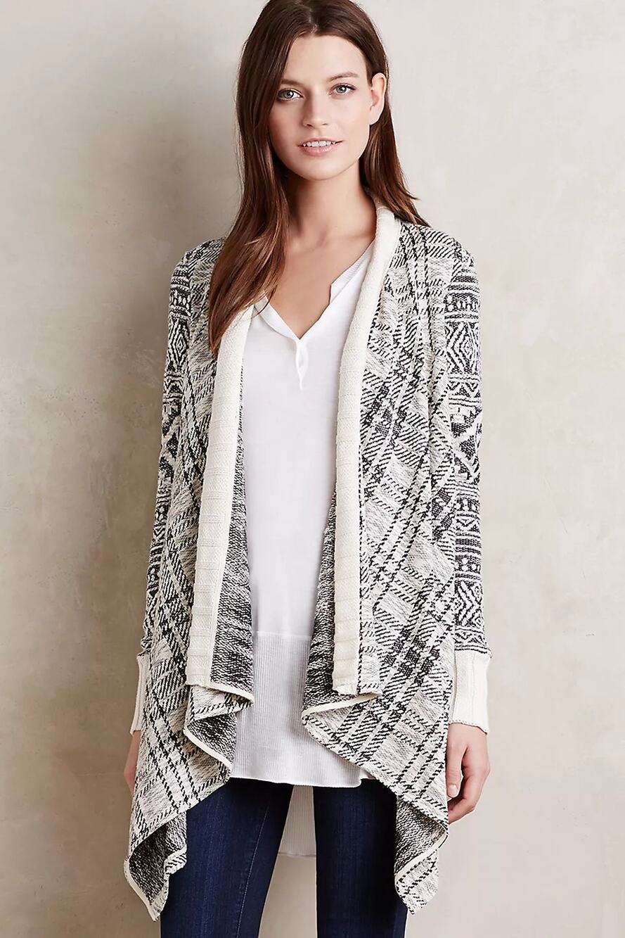 Anthro Tiny Mazerine Cardigan Sweater Aztec Jacquard Boho Black White Size L
